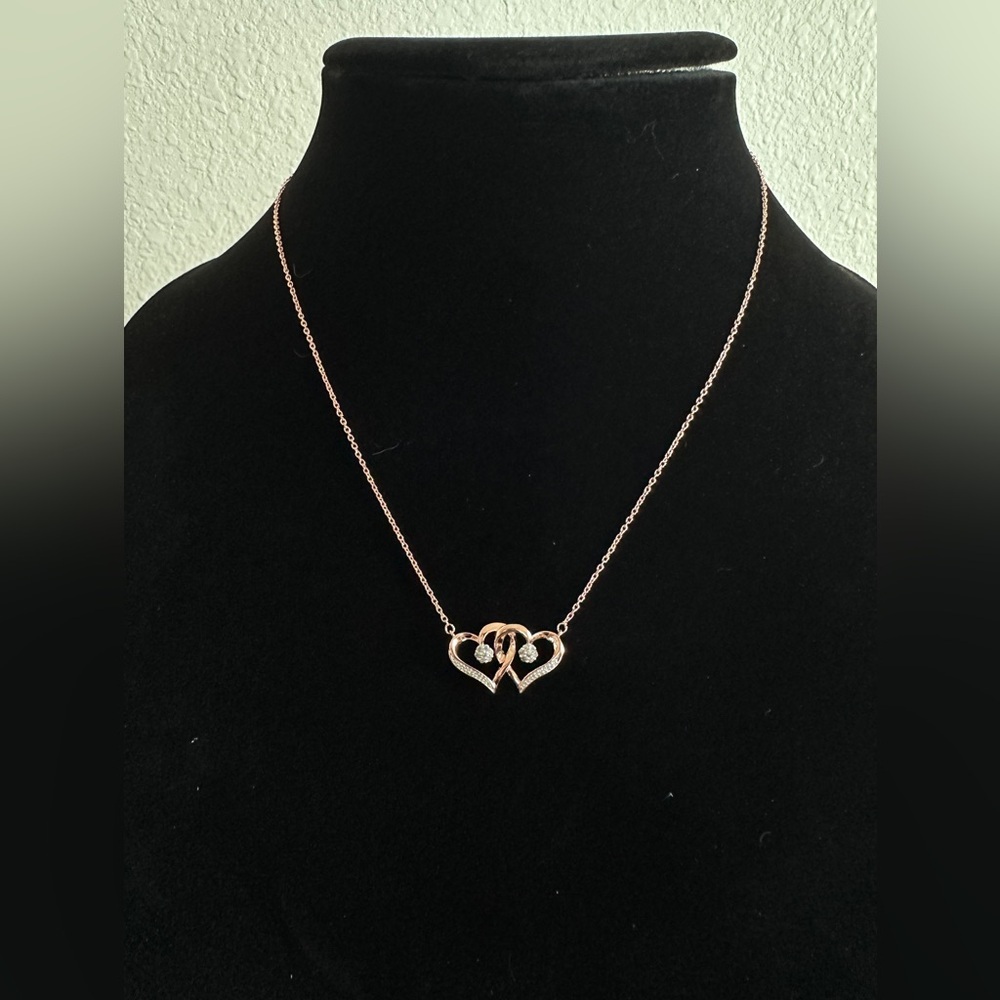 1/10ctw 14k Rose Gold over Silver Heart necklace by Diamond Blossom - Picture 1 of 7